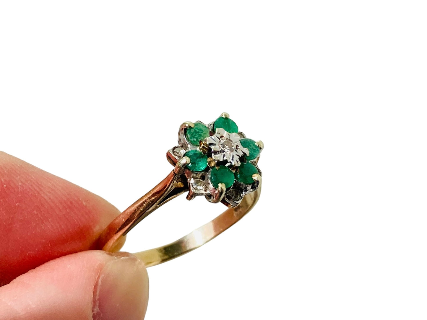 Vintage 9ct Gold Emerald & Diamond Ring