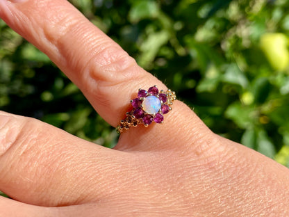 Vintage 9ct Gold Opal & Ruby Ring