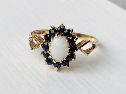 Vintage 9ct Gold Opal & Sapphire Ring