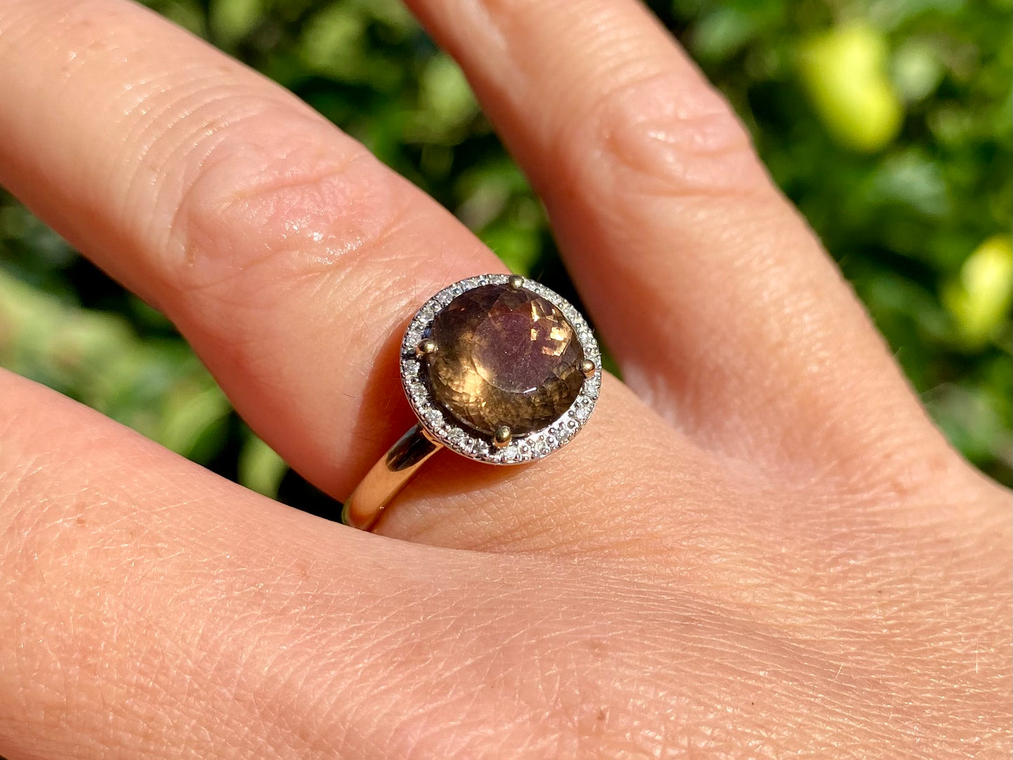 9ct Gold Smoky Quartz & Diamond Ring