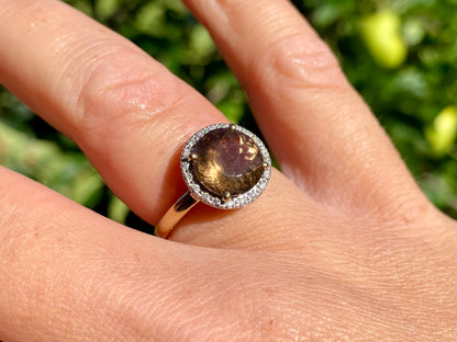 9ct Gold Smoky Quartz & Diamond Ring