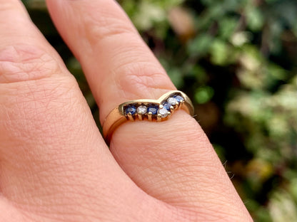 9ct Gold Sapphire & Diamond Chevron Ring