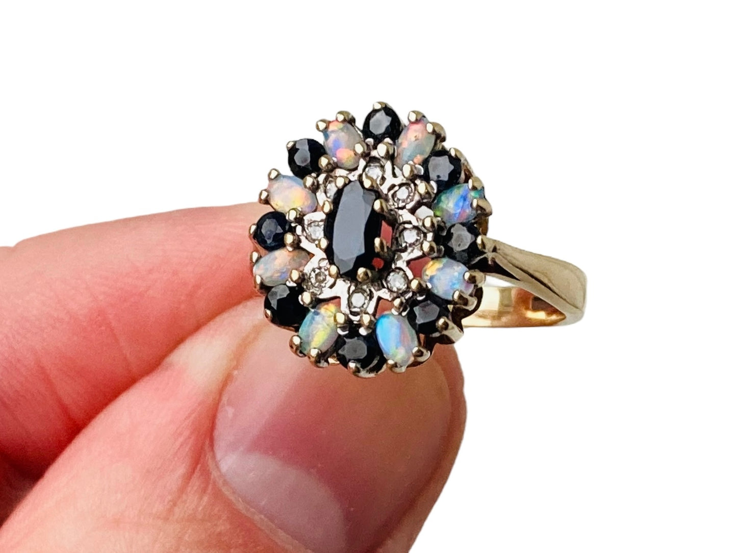 9ct Gold Opal, Sapphire & Diamond Ring