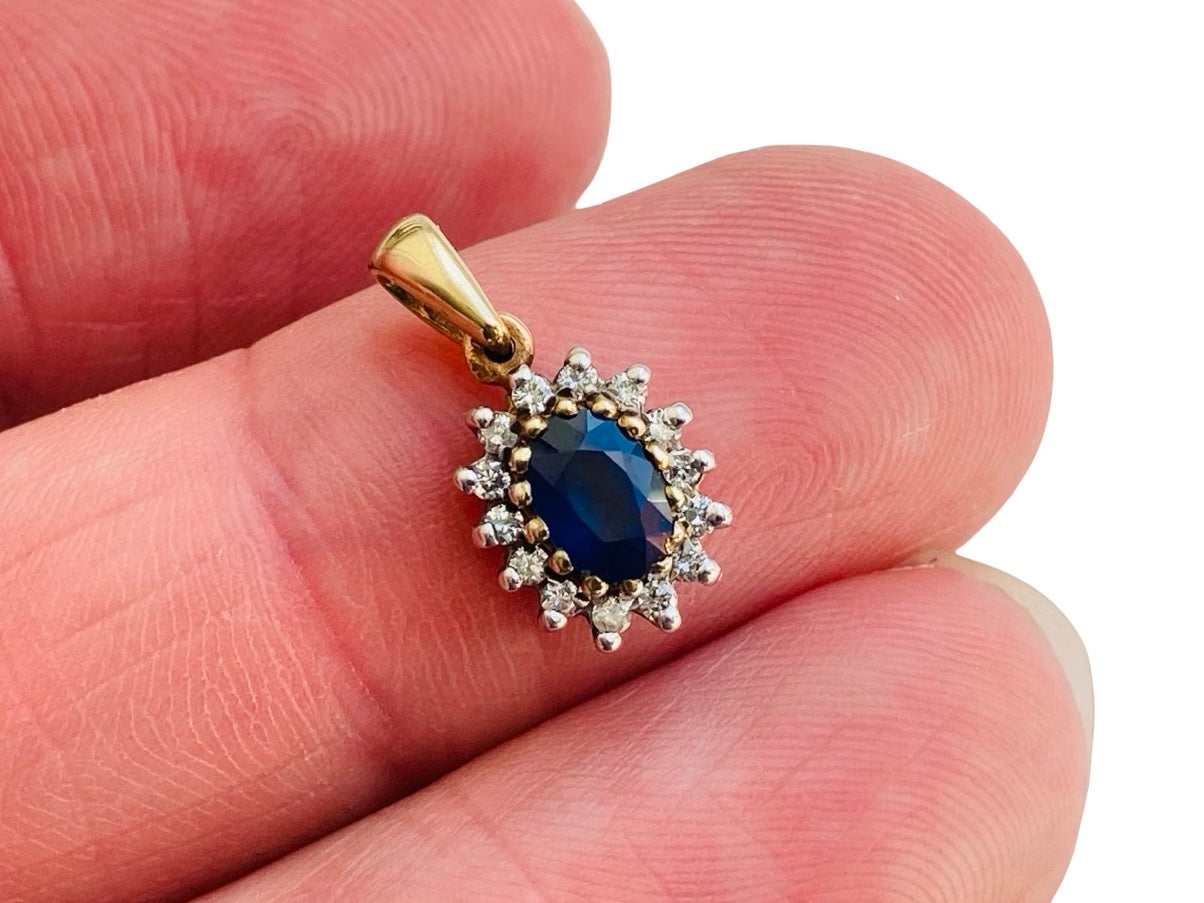 9ct Gold Sapphire & Diamond Pendant