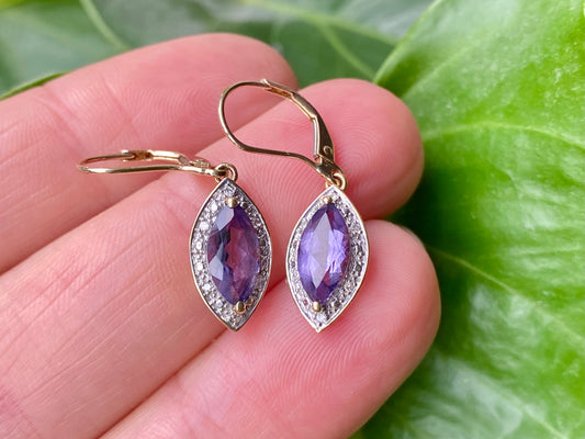 9ct Gold Amethyst & Diamond Earrings