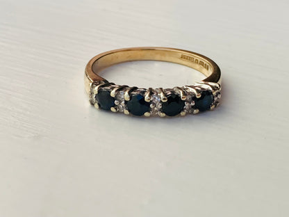 Vintage 9ct Gold Sapphire & Diamond Ring