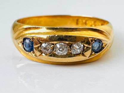 Antique Victorian 18ct Gold Sapphire & Diamond Ring