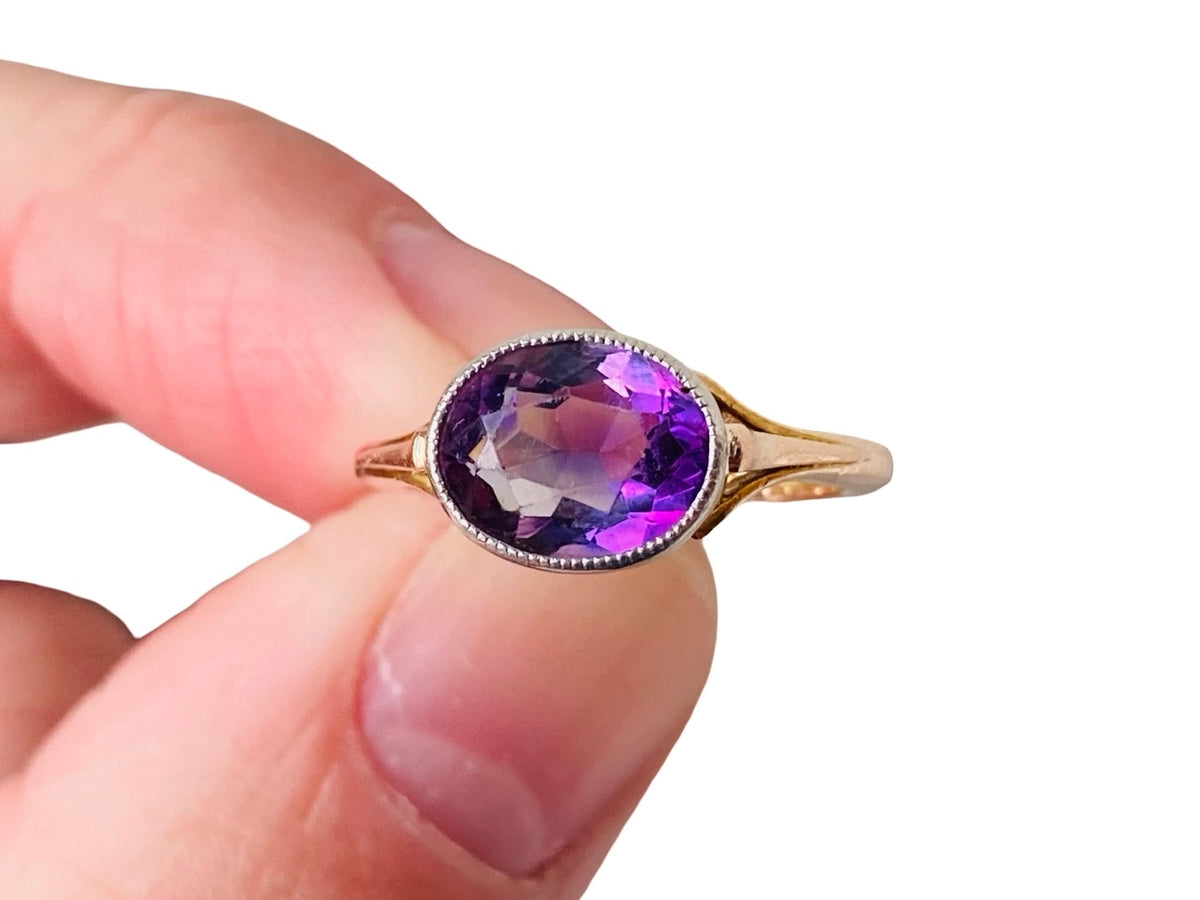 Antique 9ct Gold & Platinum Amethyst Ring