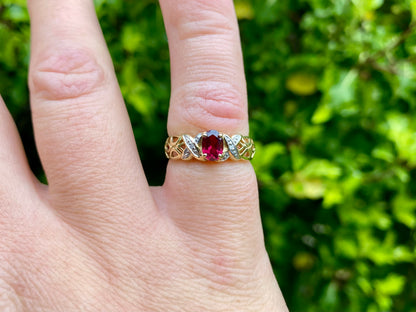 9ct Gold Rhodolite Garnet & Diamond Ring