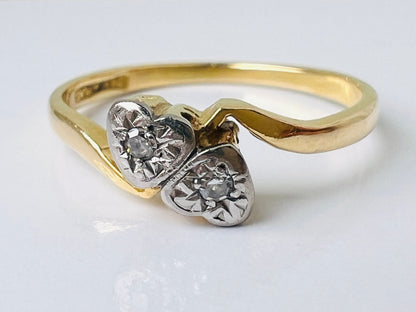 Antique 18ct Gold Two-Stone Diamond Heart Ring