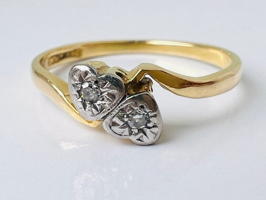 Antique 18ct Gold Two-Stone Diamond Heart Ring
