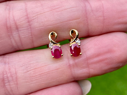 9ct Gold Ruby & Diamond Earrings