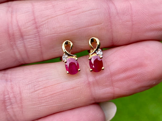 9ct Gold Ruby & Diamond Earrings