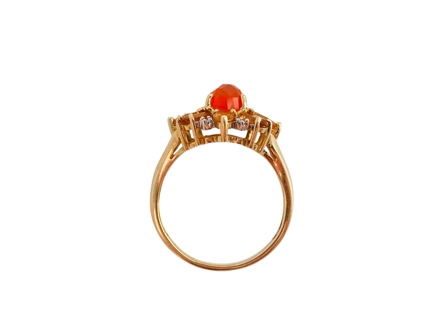 9ct Gold Fire Opal, Citrine & Diamond Ring