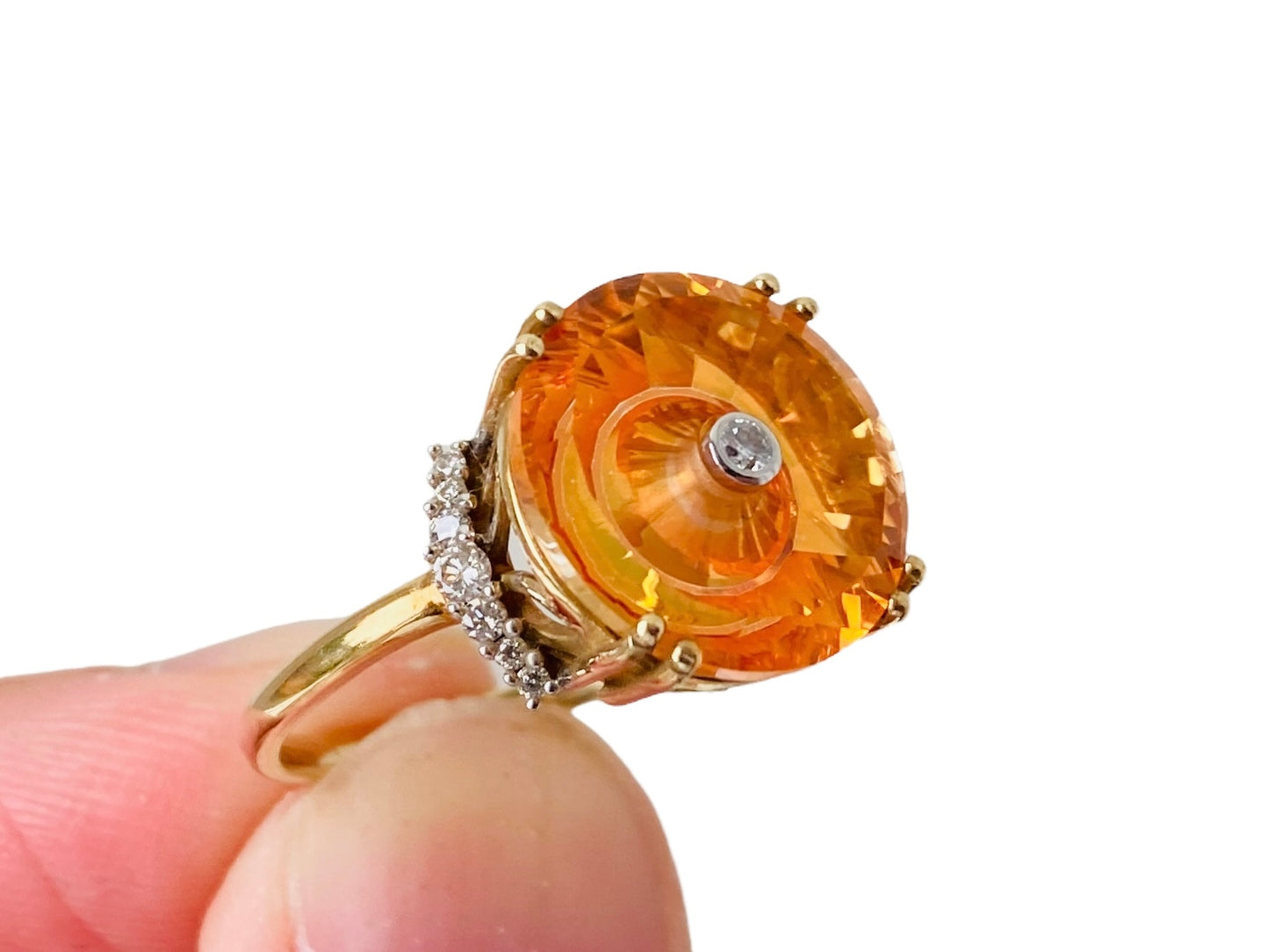 9ct Gold Padparadscha Quartz & Diamond Ring by Lehrer