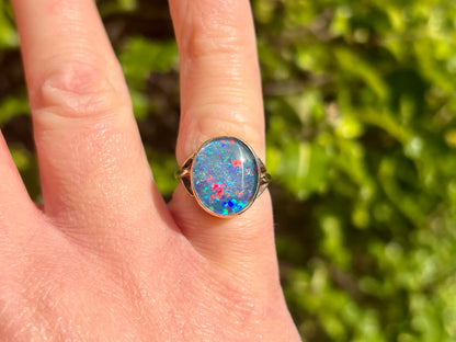 Vintage 9ct Gold Opal Triplet Ring