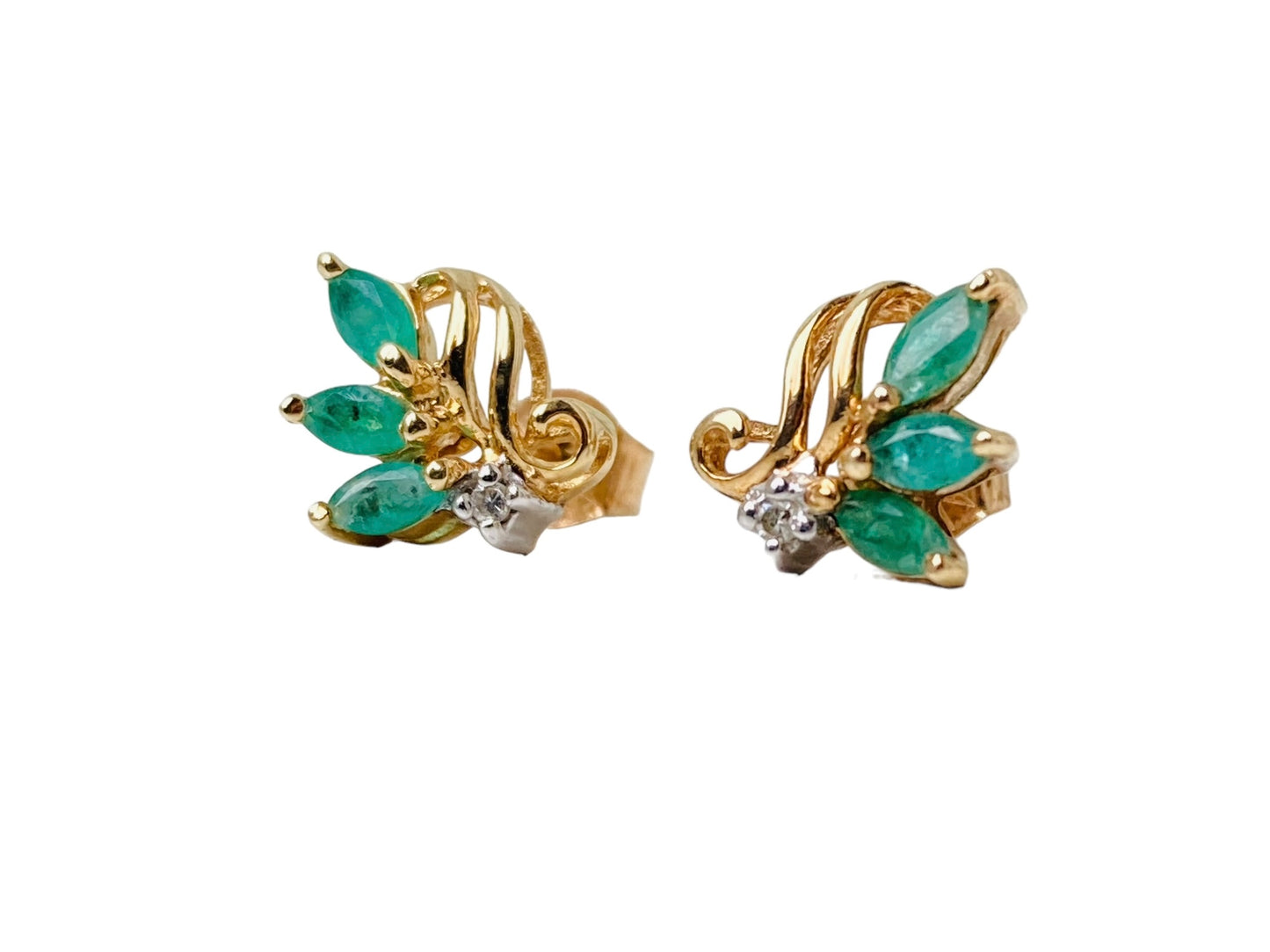 9ct Gold Emerald & Diamond Earrings