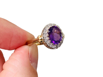 9ct Gold Amethyst & Diamond Ring