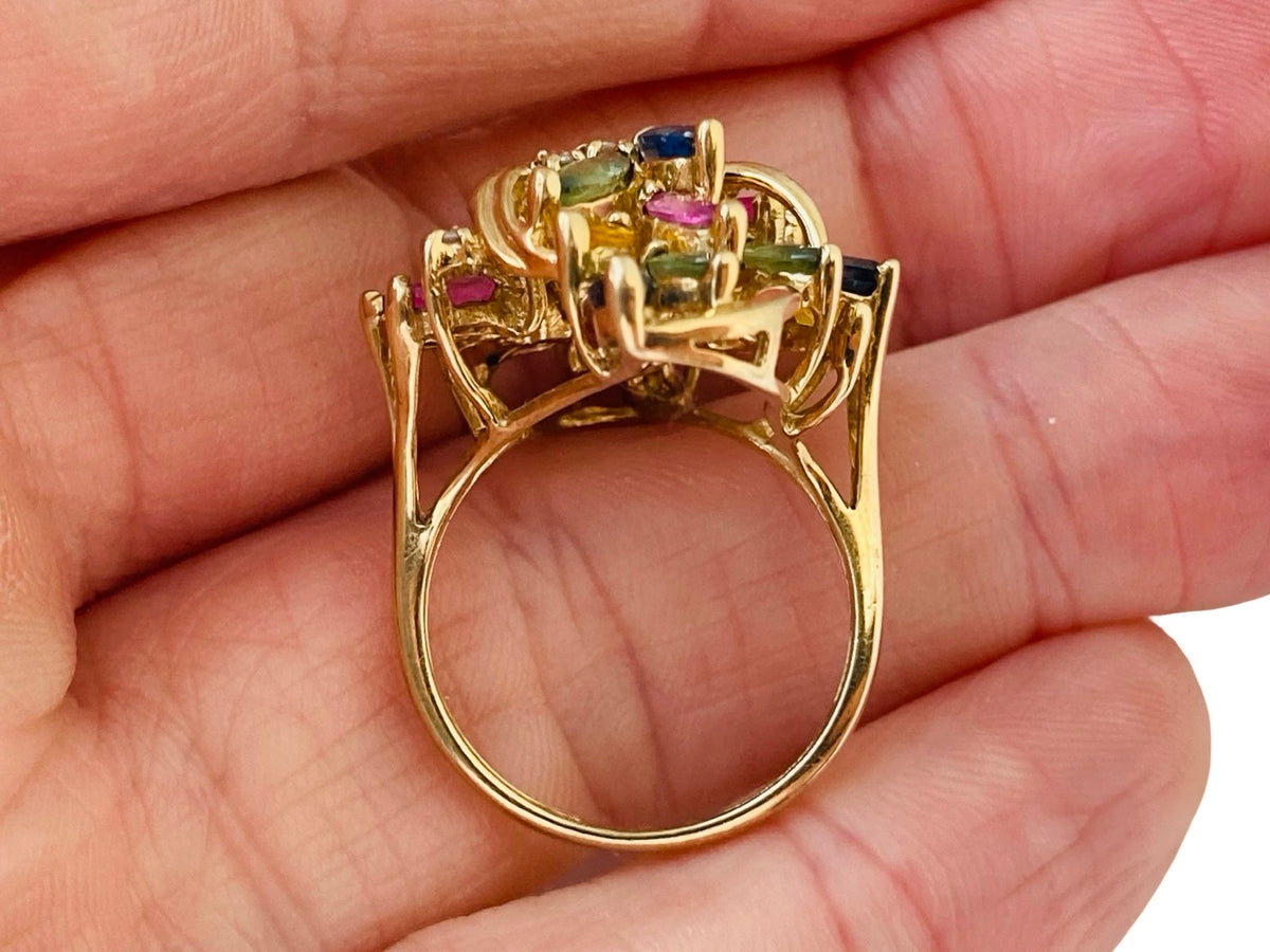 9ct Gold Multi-Coloured Sapphire & Diamond Ring