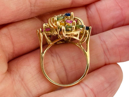 9ct Gold Multi-Coloured Sapphire & Diamond Ring