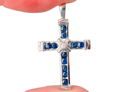 9ct Gold Sapphire & Diamond Cross Pendant