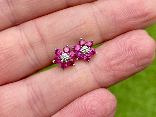18ct Gold Ruby & Diamond Daisy Earrings