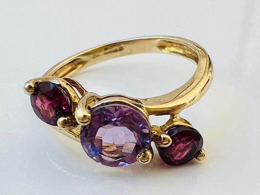 9ct Gold Amethyst & Rhodolite Garnet Ring
