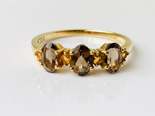 9ct Gold Smokey Quartz & Citrine Ring