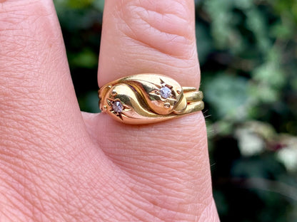 Antique 18ct Gold Diamond Snake Ring