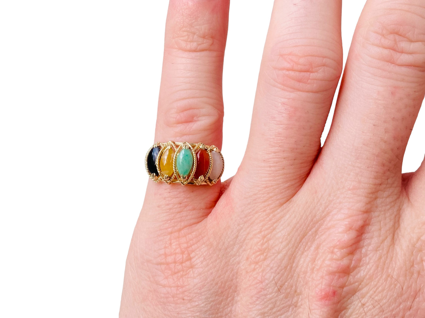 14ct Gold Multi Coloured Jade Ring