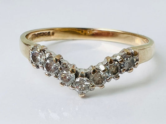 Vintage 9ct Gold Diamond Wishbone Ring