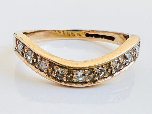 Vintage 9ct Gold Diamond Wishbone Ring
