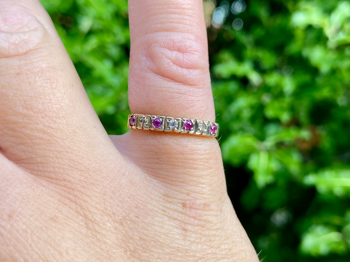 Vintage 9ct Gold Ruby & Diamond Stacking Ring
