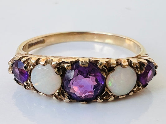9ct Gold Amethyst & Opal Ring