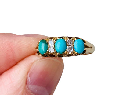 Antique 18ct Gold Turquoise & Diamond Ring