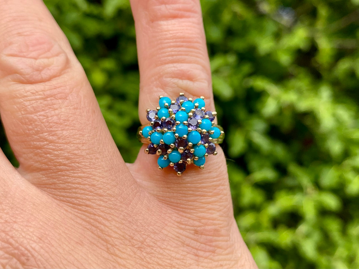 9ct Gold Turquoise & Amethyst Ring