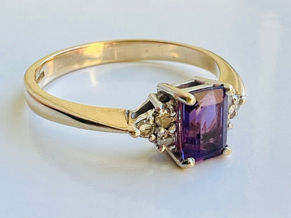 9ct Gold Amethyst & Diamond Ring