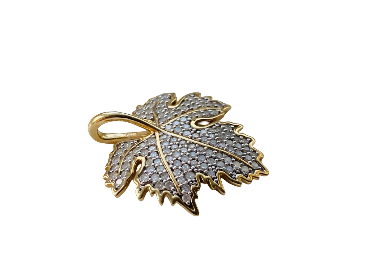 9ct Gold Diamond Leaf Pendant