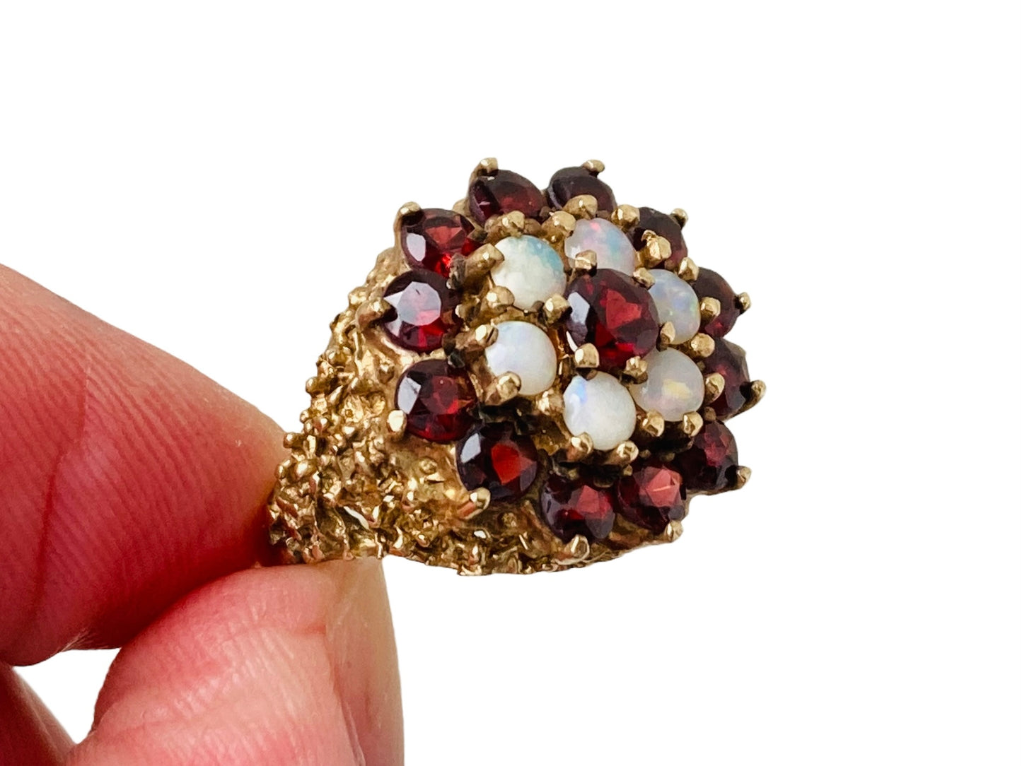 Vintage 9ct Gold Garnet & Opal Ring