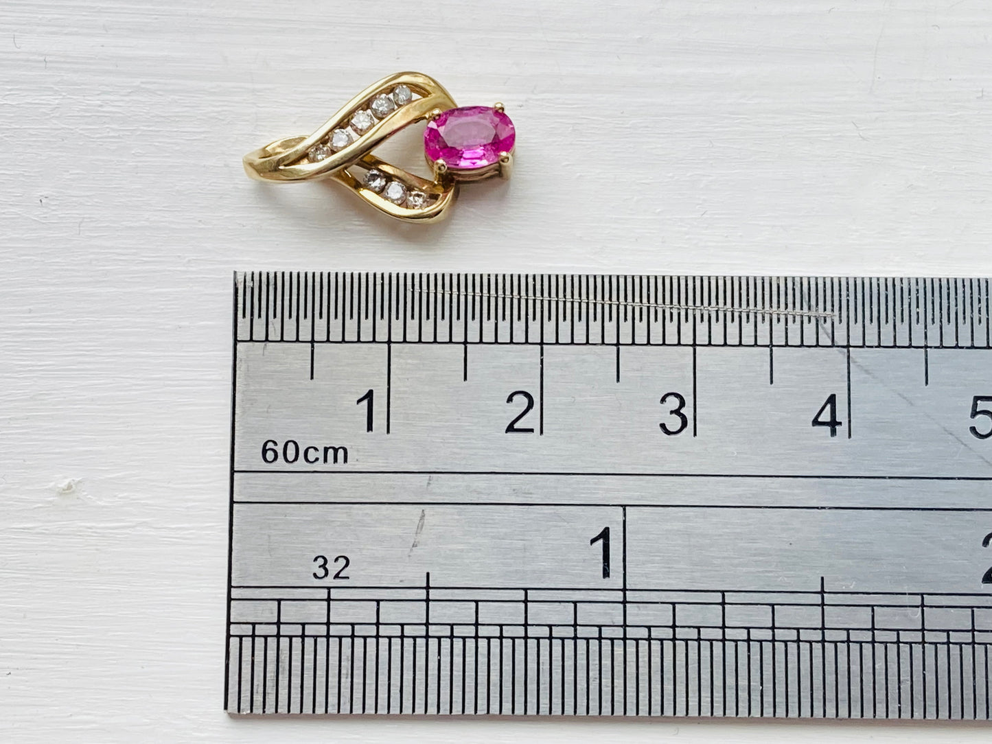 9ct Gold Pink Topaz & Diamond Pendant