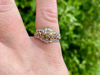 9ct Gold Champagne & White Diamond Ring