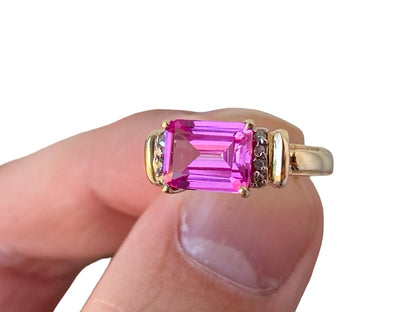 10ct Gold Synthetic Pink Sapphire & Diamond Ring