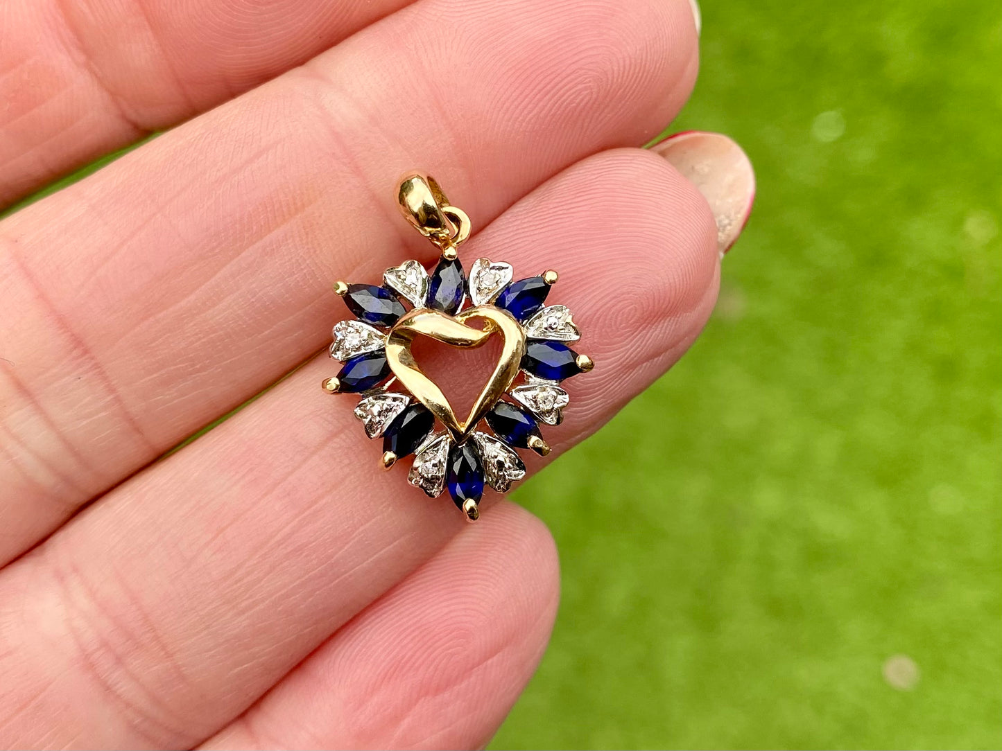 10ct Gold Sapphire & Diamond Heart Pendant