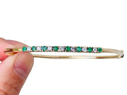 9ct Gold Emerald & Diamond Bangle