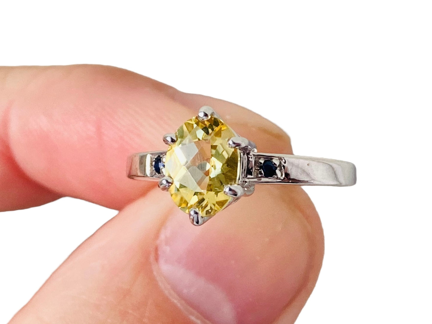9ct Gold Lemon Quartz & Sapphire Ring