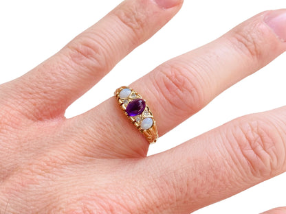 Vintage 9ct Gold Amethyst, Opal & Diamond Ring