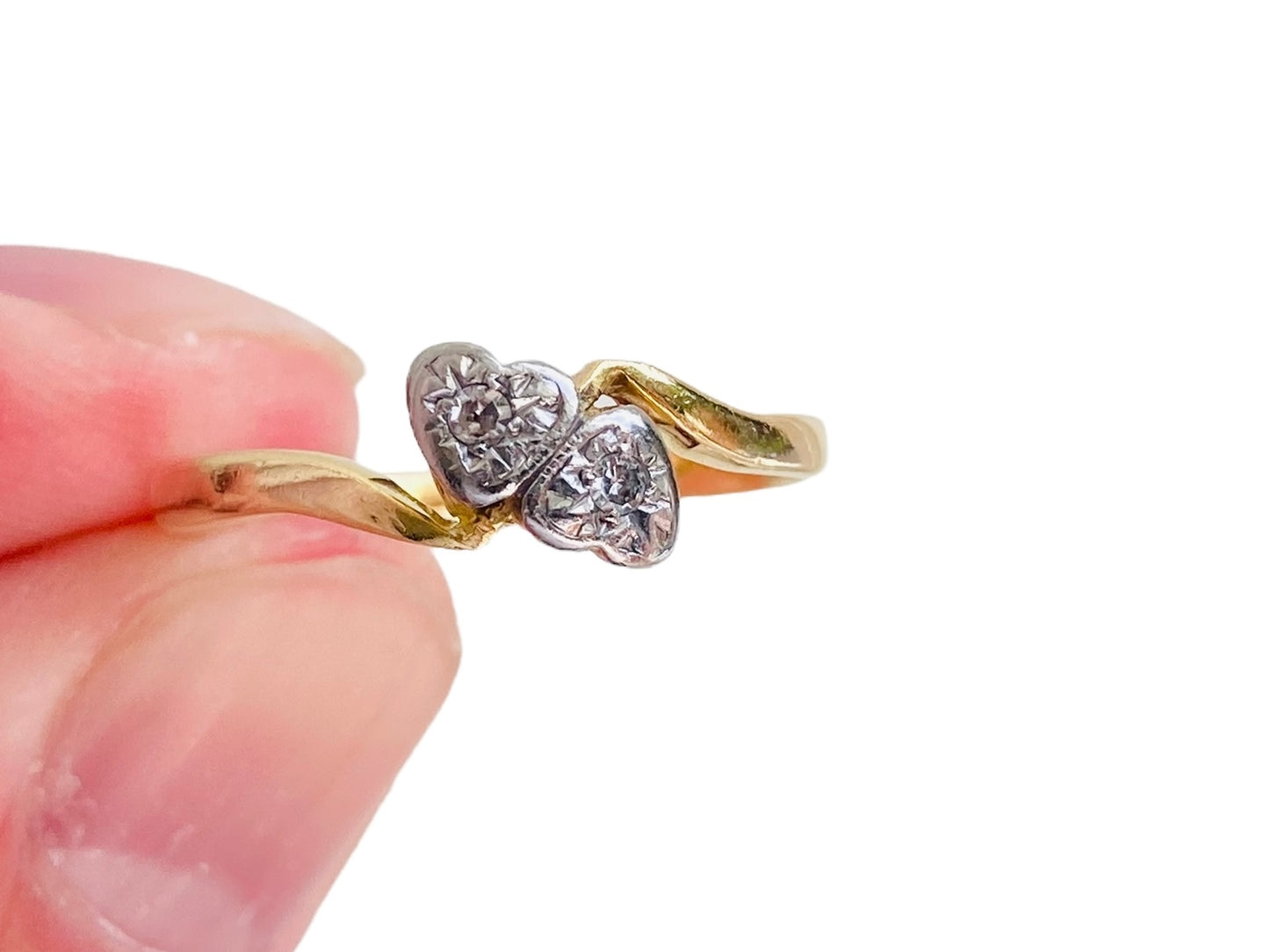 Antique 18ct Gold Two-Stone Diamond Heart Ring