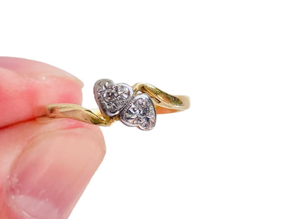 Antique 18ct Gold Two-Stone Diamond Heart Ring