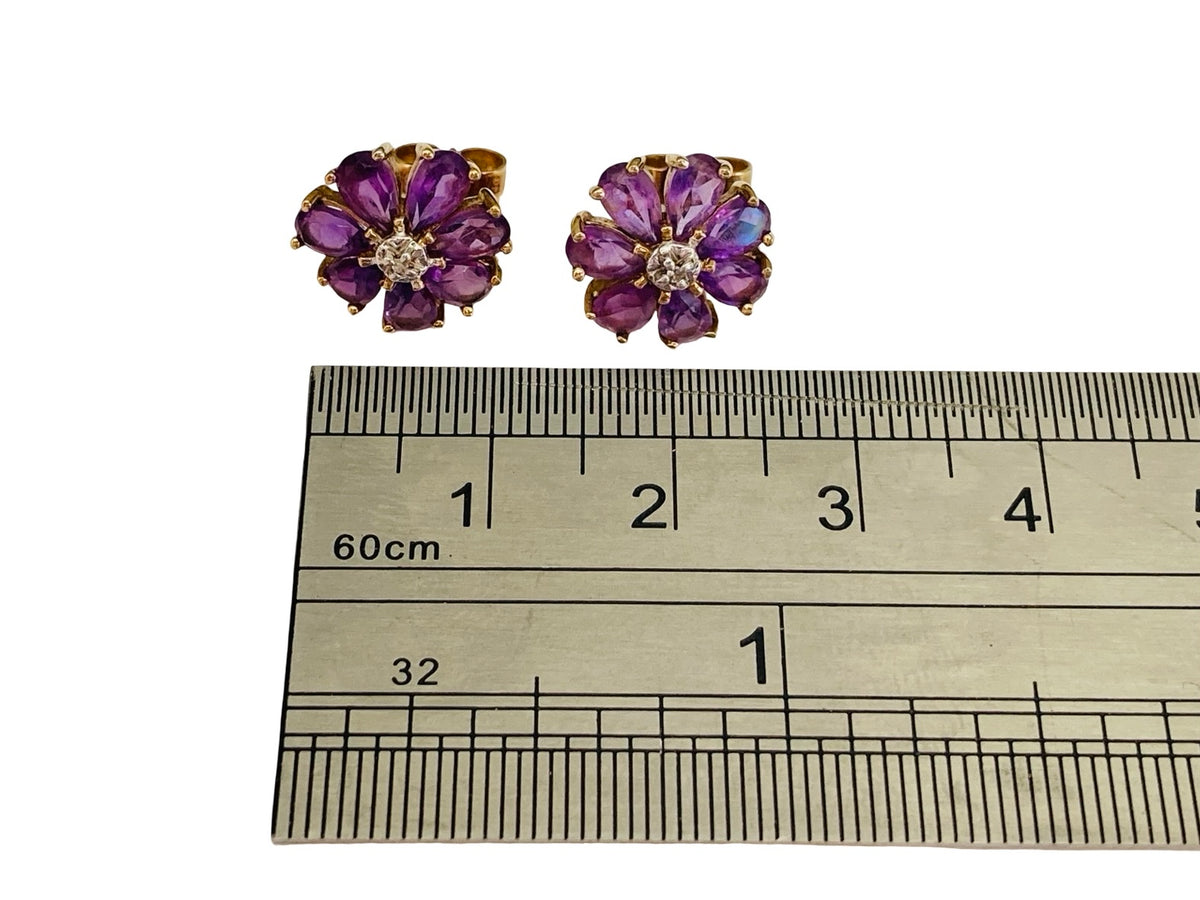 9ct Gold Amethyst & Diamond Earrings