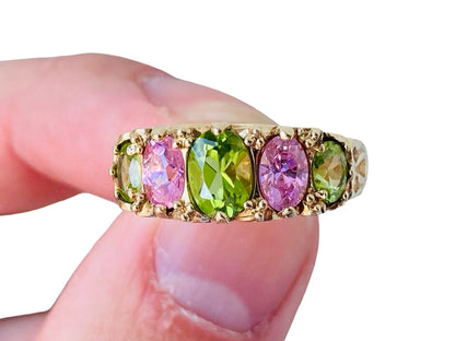 9ct Gold Peridot & Pink Tourmaline Ring
